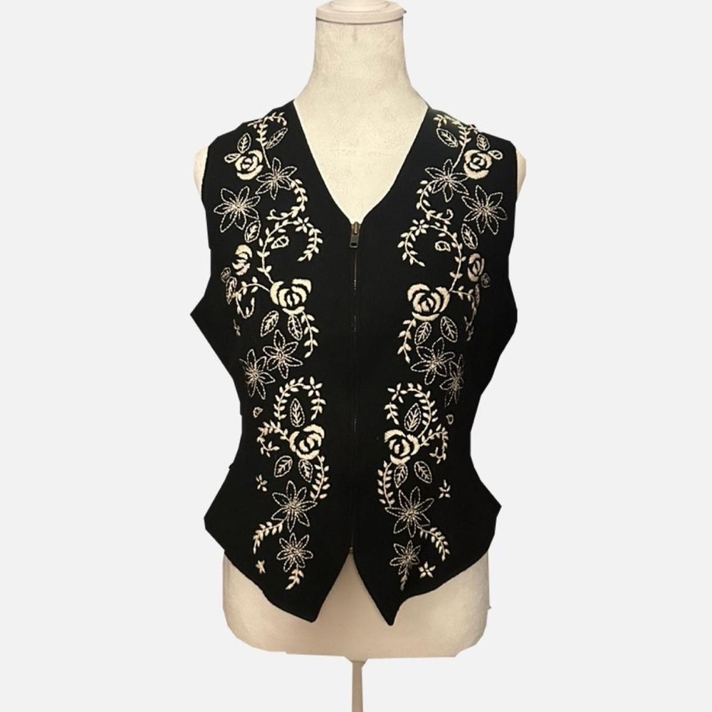 Embroidered Black Floral Women's Vest